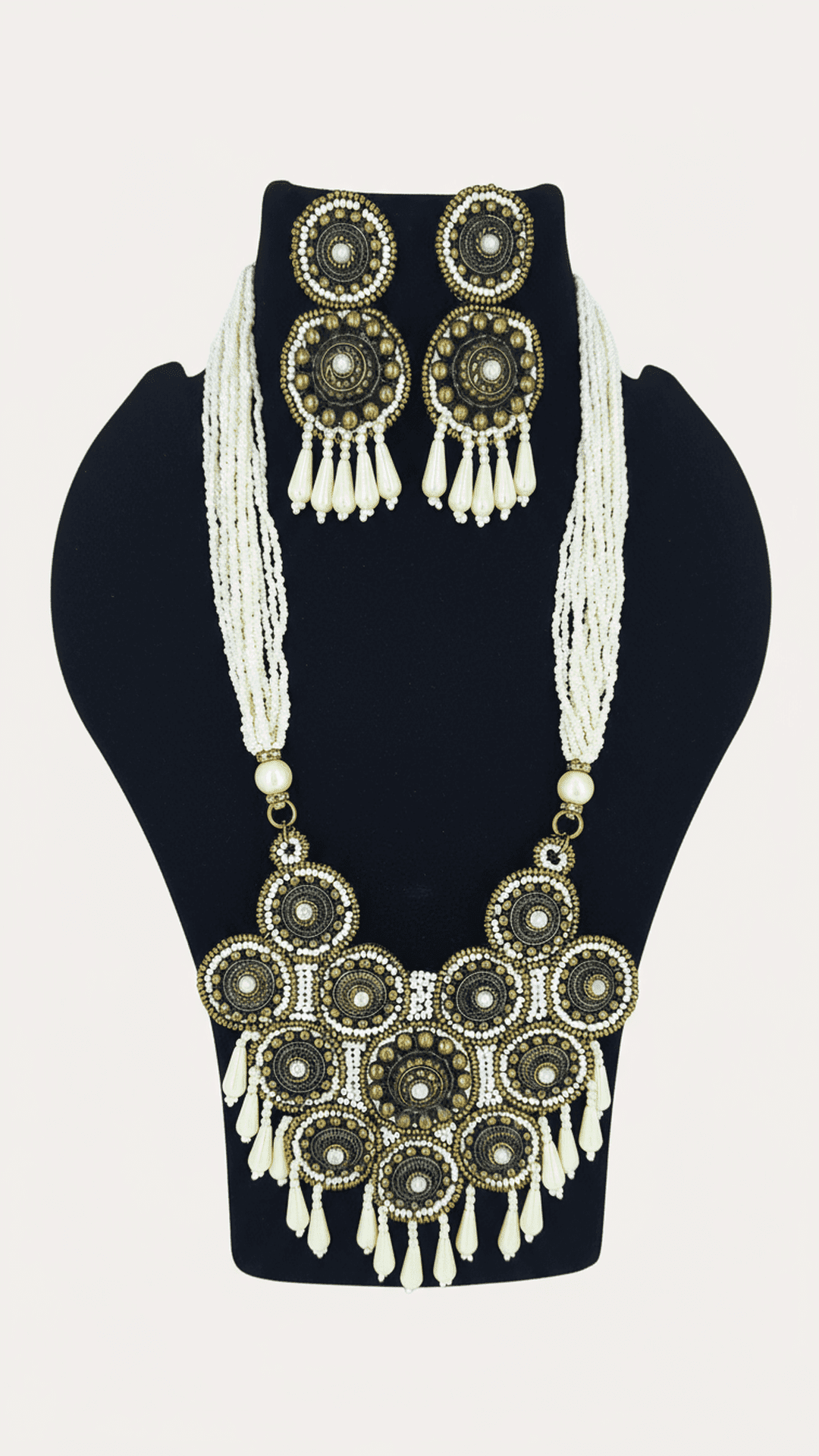 Elegant Bold Handcrafted Long Pearl Necklace Set