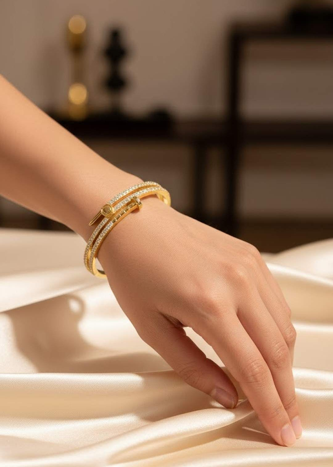 Anti Tarnish Studded Cuff Nail Bracelet For Women and Girls, Stylish Kada Bracelet