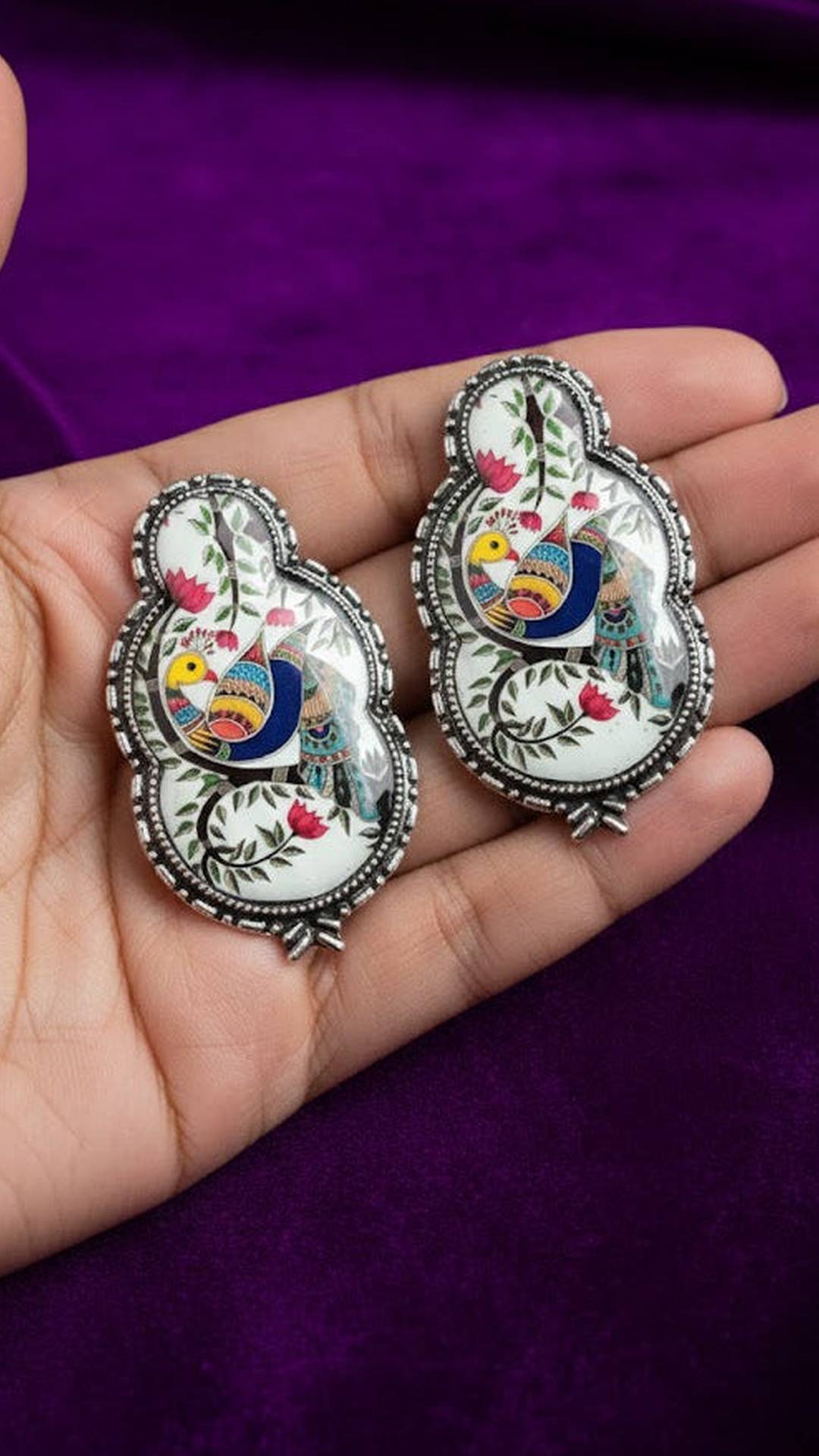 Oxidized Printed Tops Earring