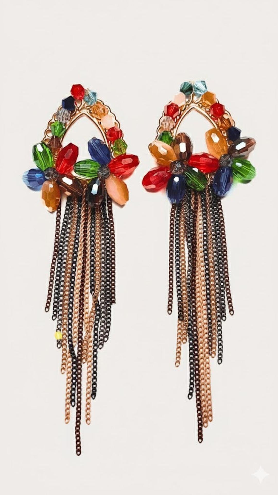 Multi-coloured Stone Studded Floral Shaped Long Chain Dangler Earrings