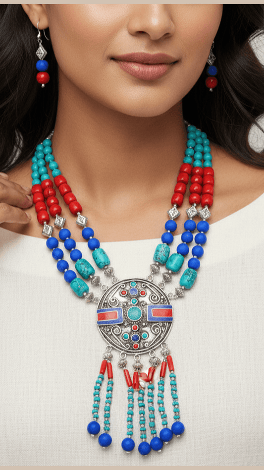 Vintage Gorgeous Old Pure Tibeten Design Silver Unique Necklace Set