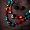 Multi Colored Two Layered String Beads Necklace With Earrings