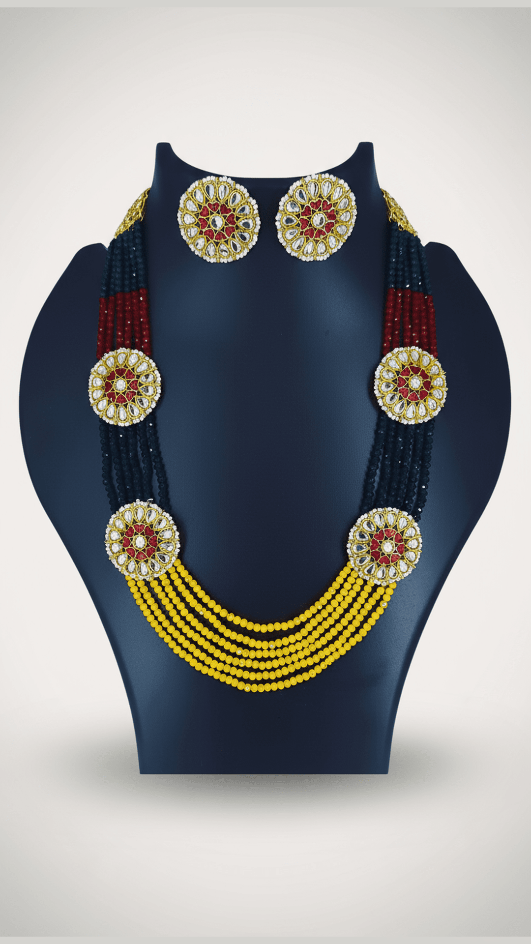 Kundan Multi Colour Crystal Necklace Set With Mang Tikka