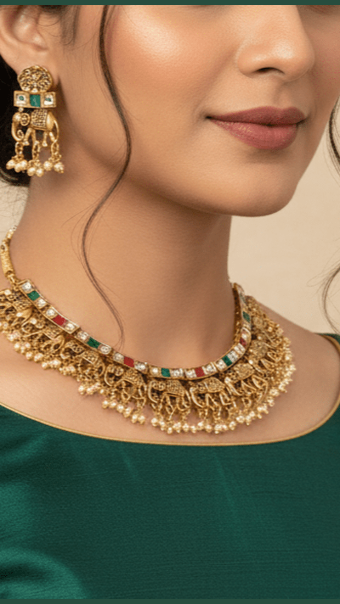 Temple kundan multi colour elephant motif necklace set