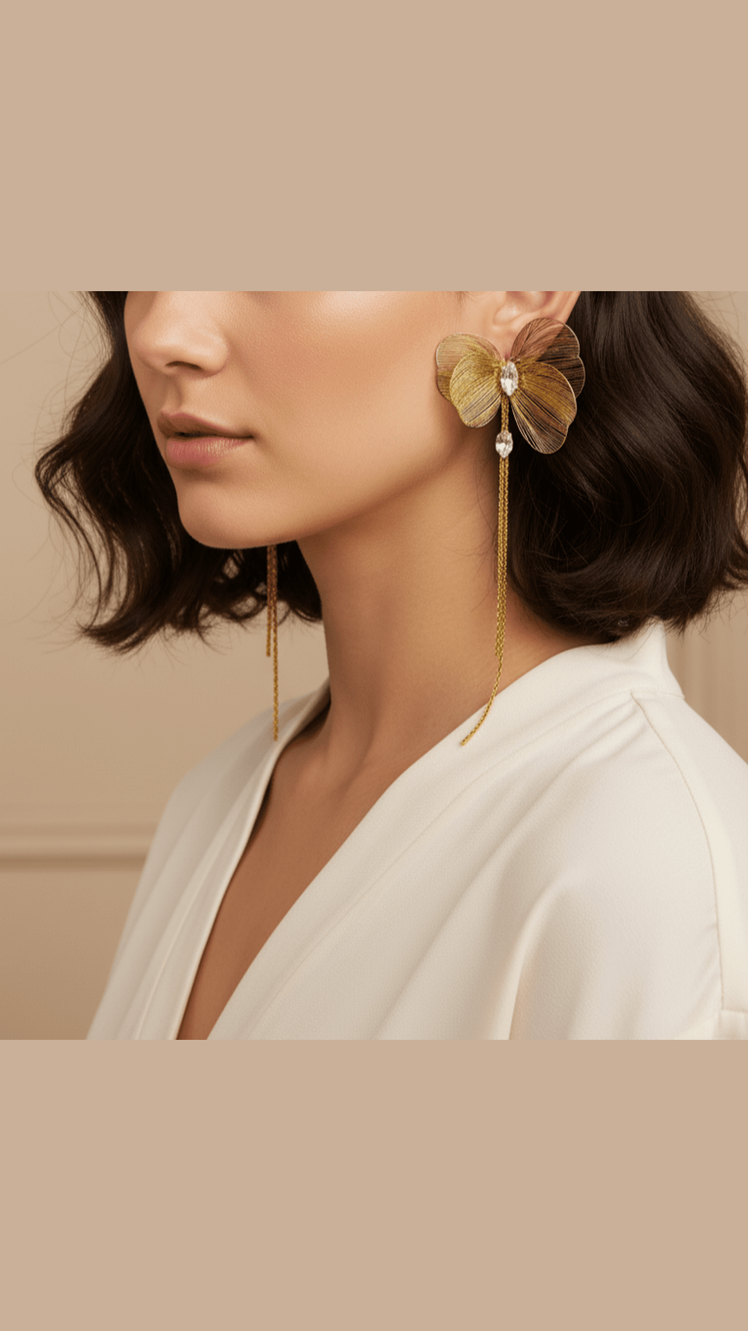 Korean Golden Long Shiny Flower Earrings