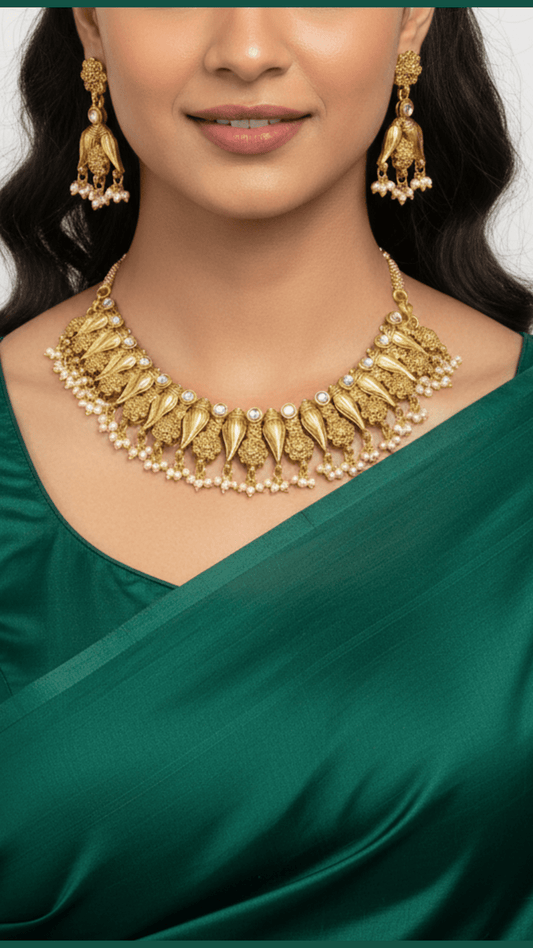 Sankha kundan temple necklace set
