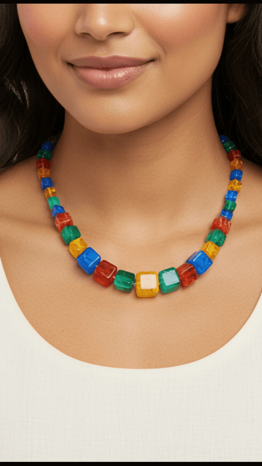 Cube Shaped Multicolour Necklace