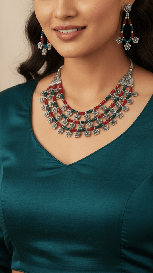 Oxidize Red and Green Cryastal Necklace