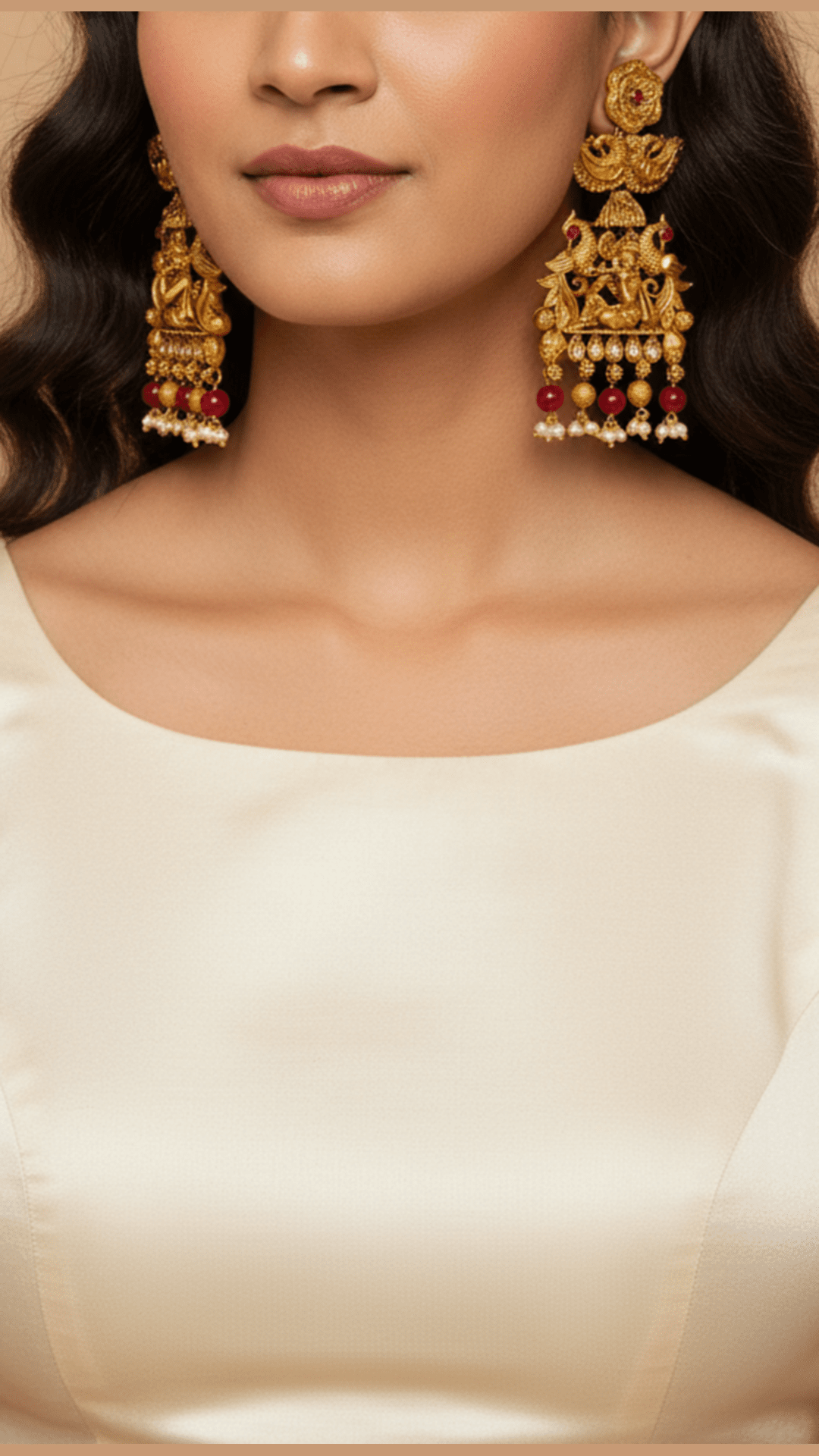 Beautifully lord krishna motif in kundan temple golden earring