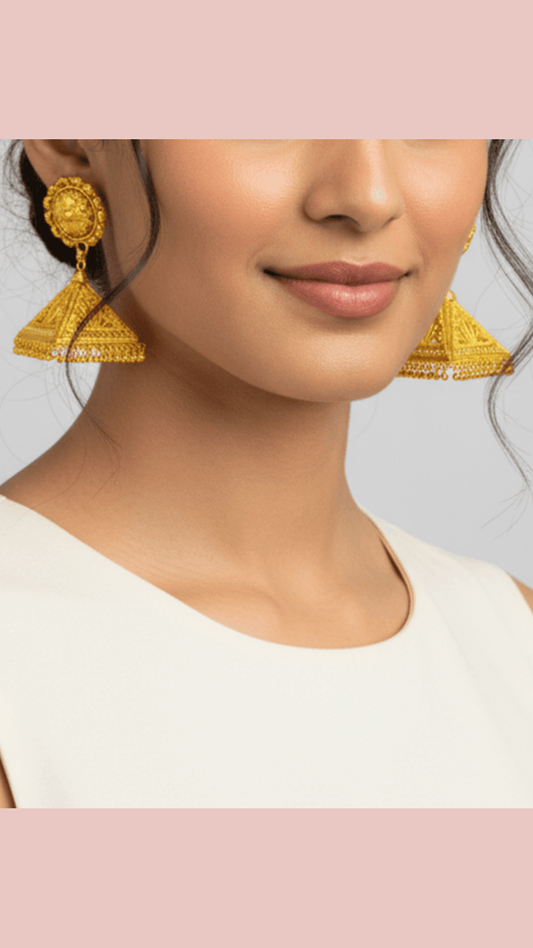 Traditional Gold Plated Floral Square Shaped Jhumka