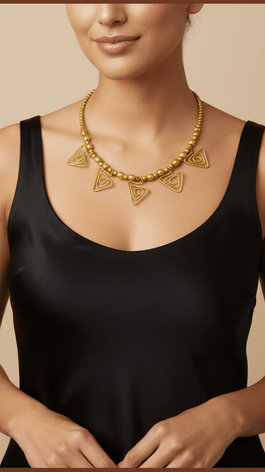 Dokra Spiral Triangle Hansuli Necklace