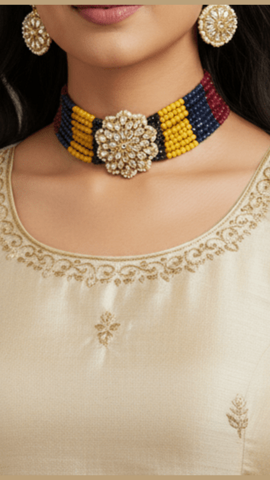 Kundan multi colour crystal choker set for women