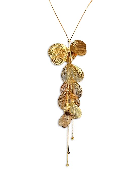 Leaf Floral Pendant Korean Tassel Neckpiece Golden