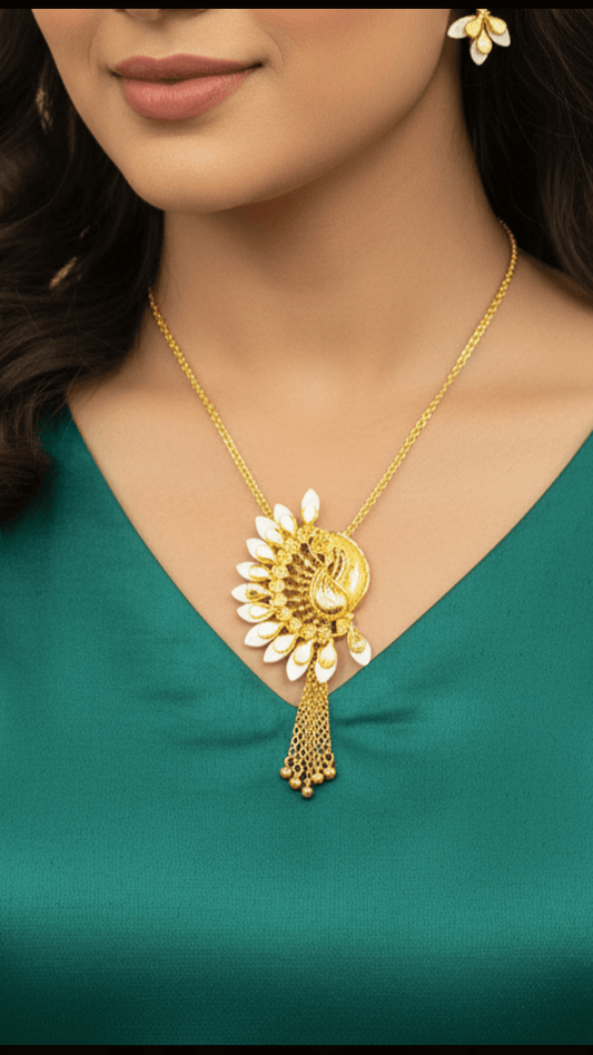 Gold Plated Peacock Motif Shell Tie Chain Set