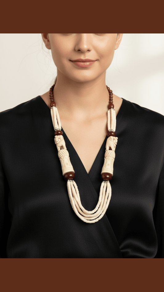 CARVED BONE Vintage Beaded Necklace