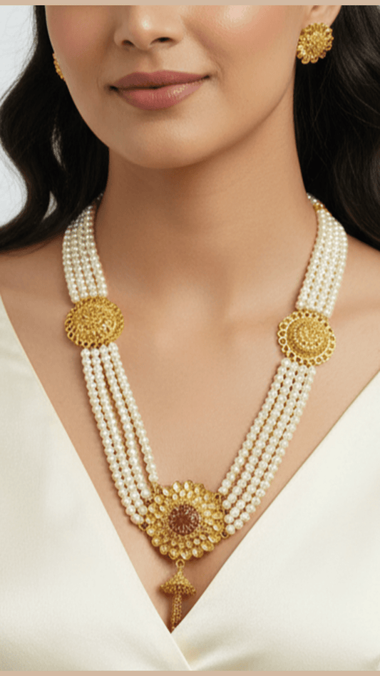Moti Gold Plated Sunflower Necklace Set