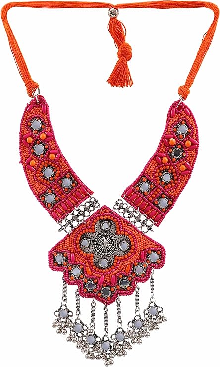 Trib Bohoxy Pink And Orange Colour Necklace