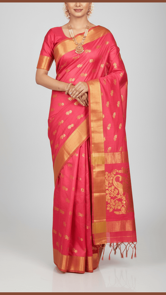 Cotton silk Peacock Motif saree With Zari