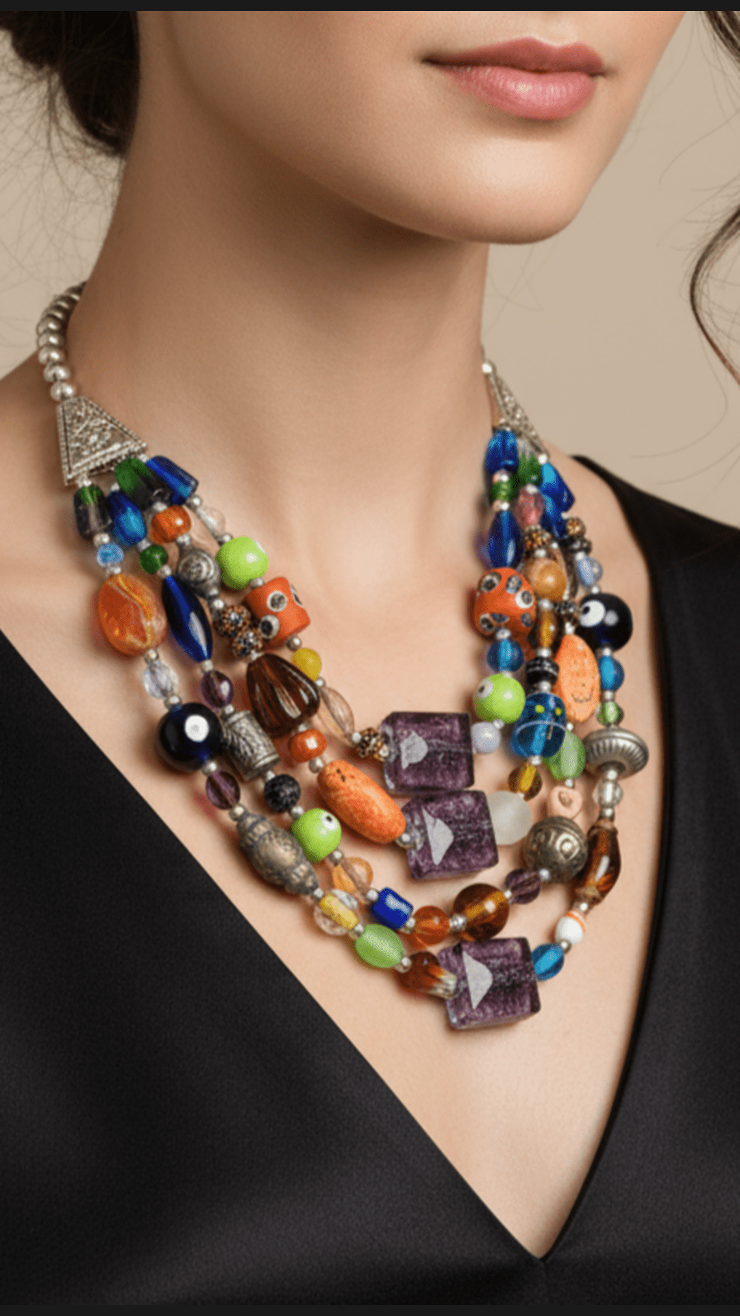 Layered Multicoloured Glass Beads Necklace