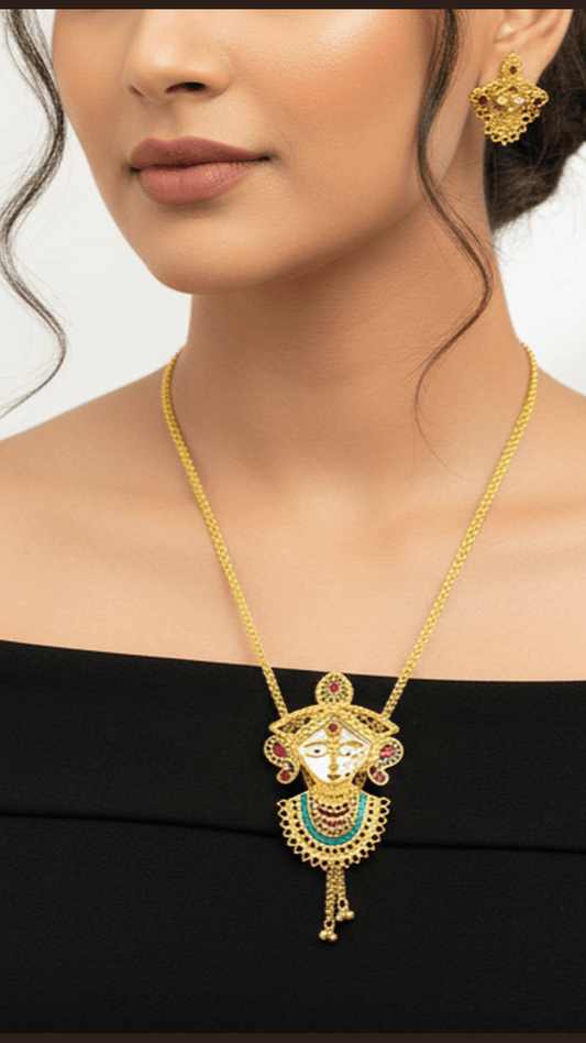 Gold Plated Durga Face Shell Tie Chain