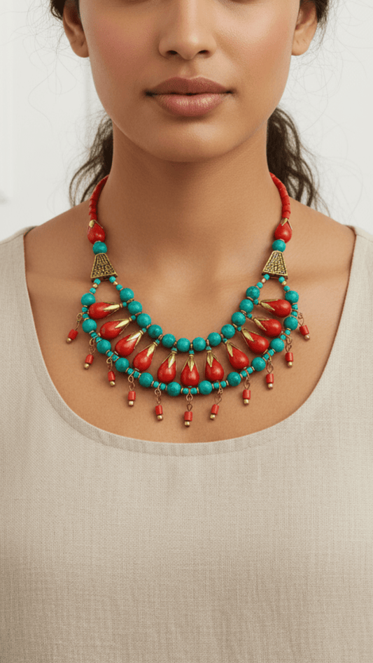 Tribal Beaded Gypsy Tibetian Necklace Set