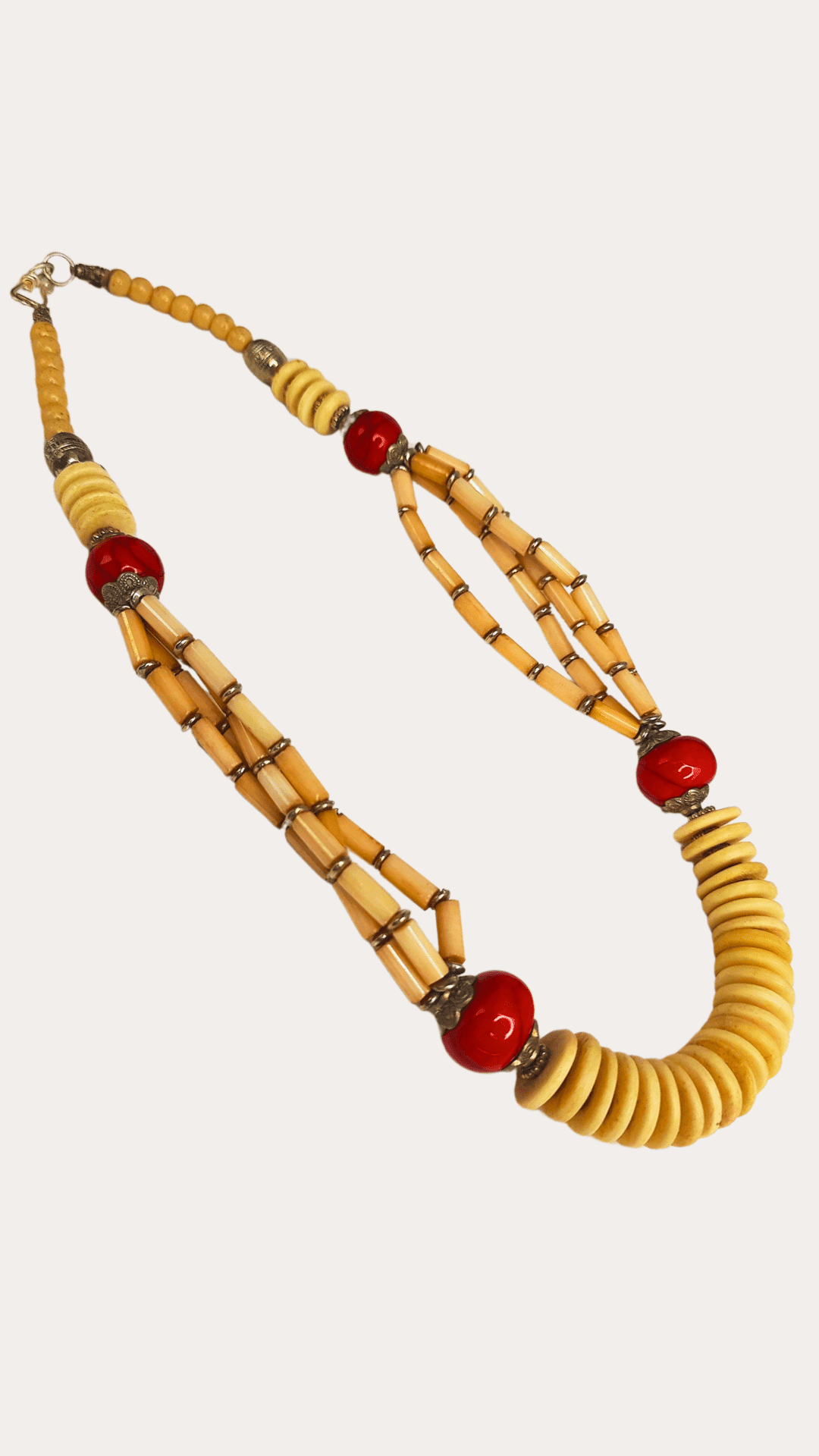 Layered Beige And Red Beaded Necklace