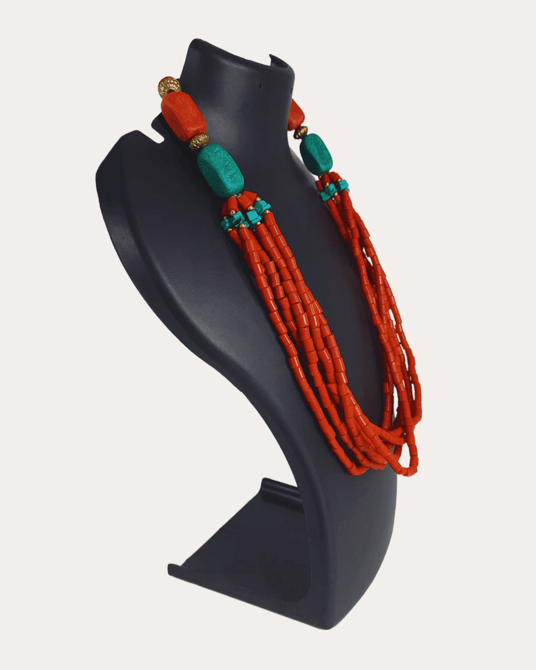 Trib Layered Swag Red Coral Colour Beads Necklace