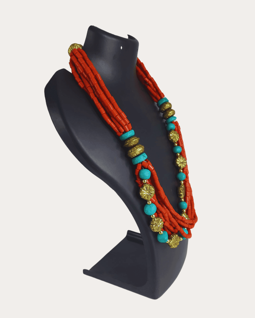 Trib Layered Swag Red Coral Colour Beads Necklace