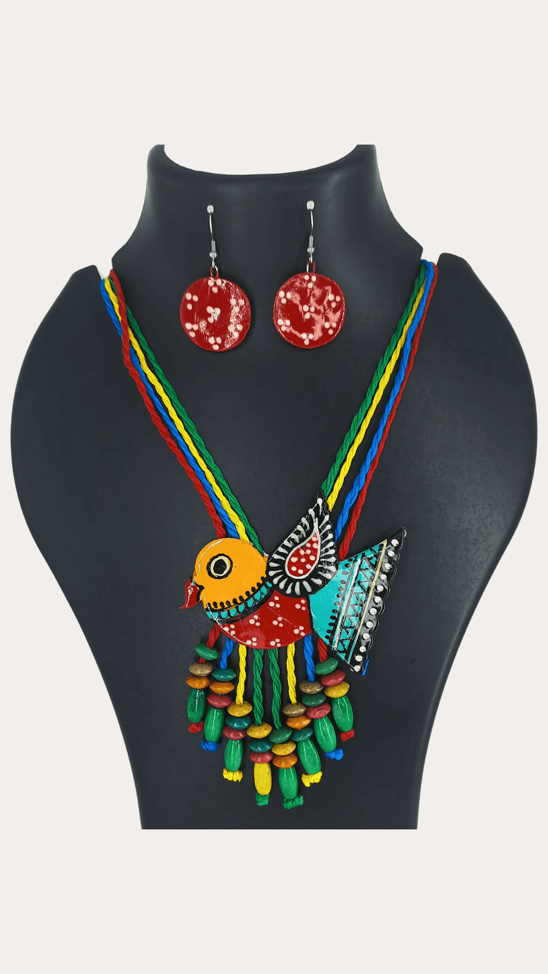 Handmade Clay Work Hand Paint Necklace Set With Earring