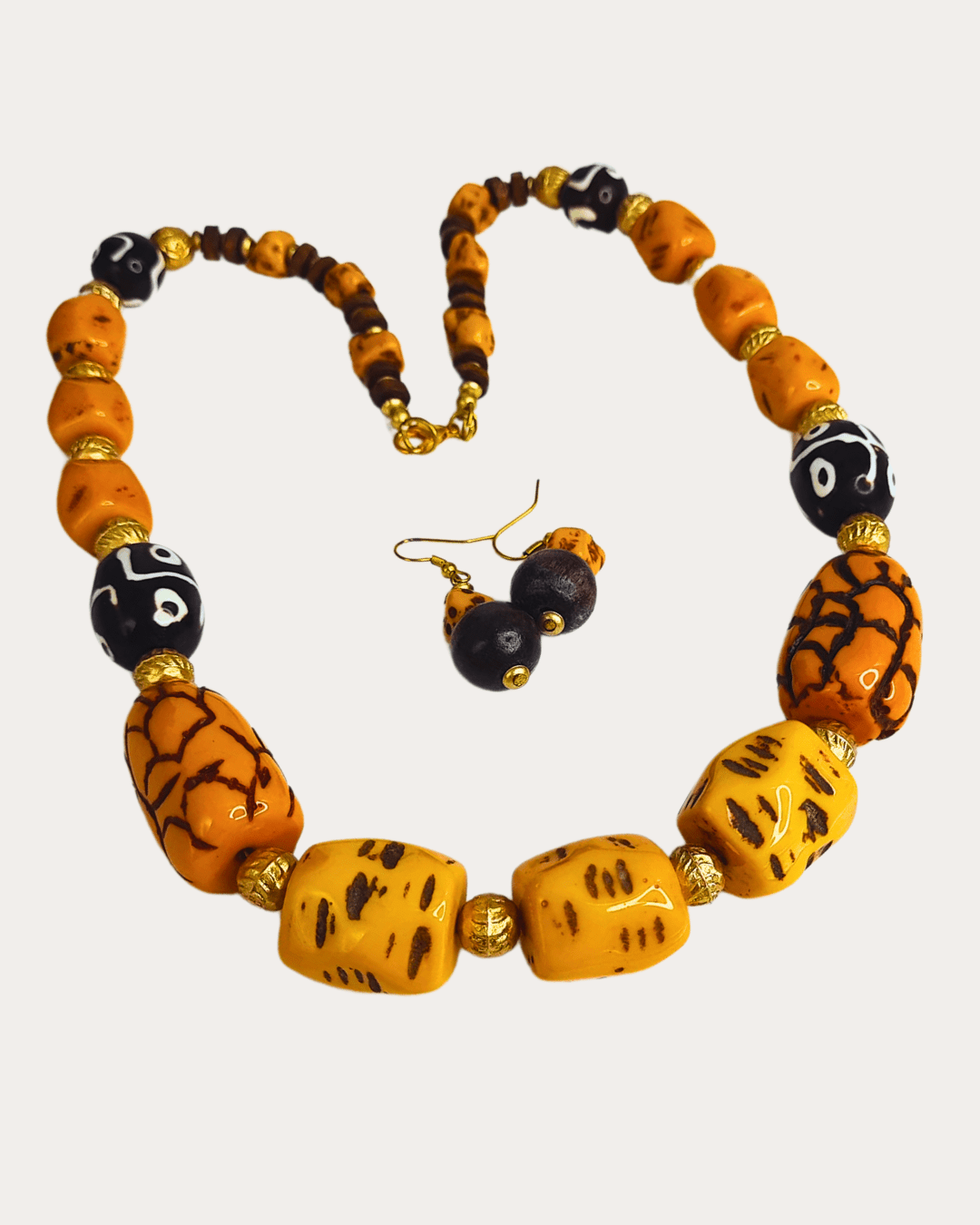 Yellow and Black Beaded Necklace For Women