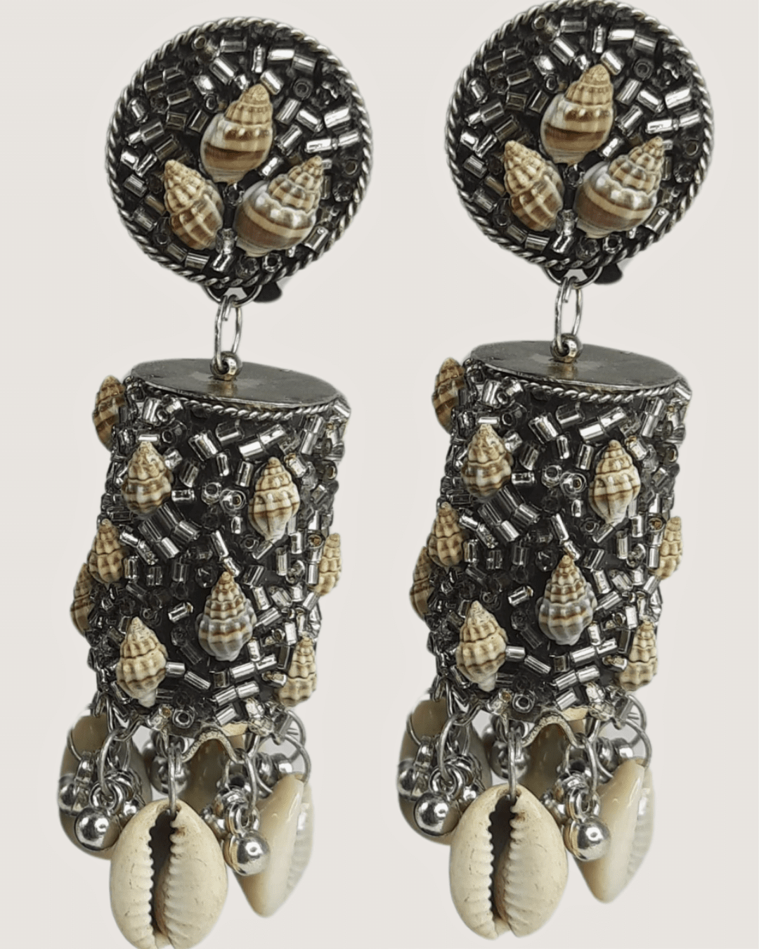 Oxidized With Sea Shell Afghani Black Polish Jhumka