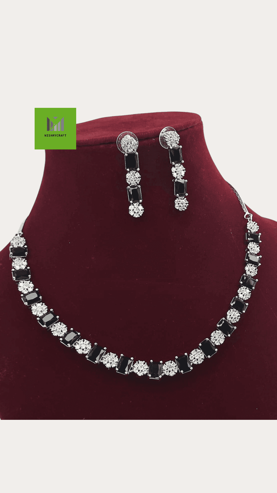 Square Shaped Black Stone Costume Ad Necklace Set