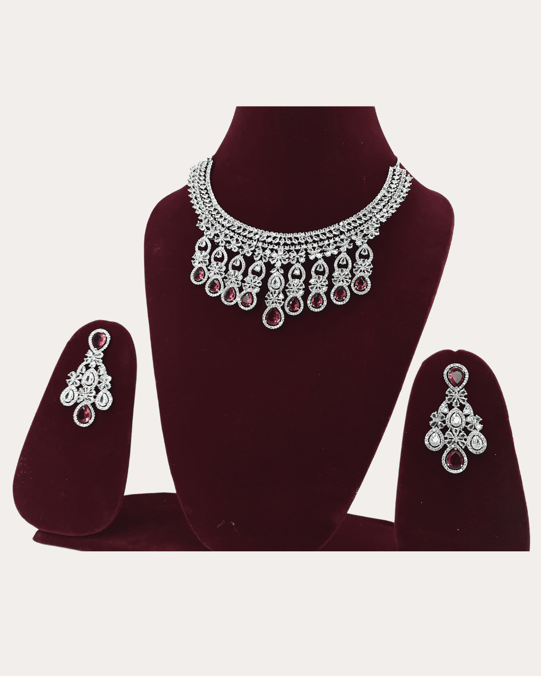 Dazzling Ad Stone Fitted Rose Colour Necklace Set With Maang Tikka