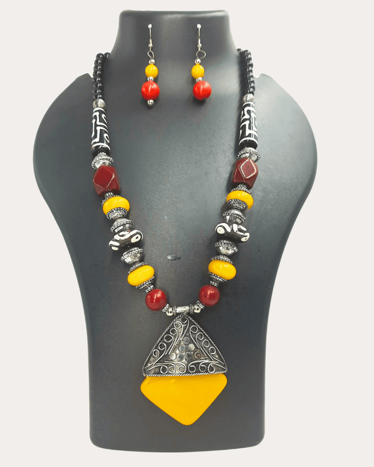 Zephyrr Yellow Beads Pendent Necklace