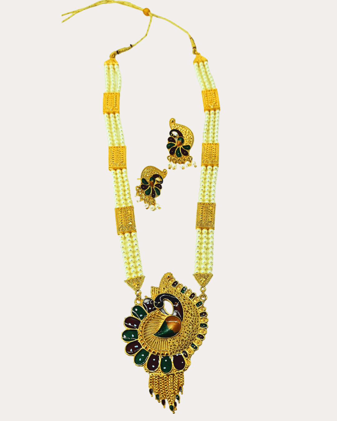 Moti Gold Plated Meenakari Peacock Necklace Set