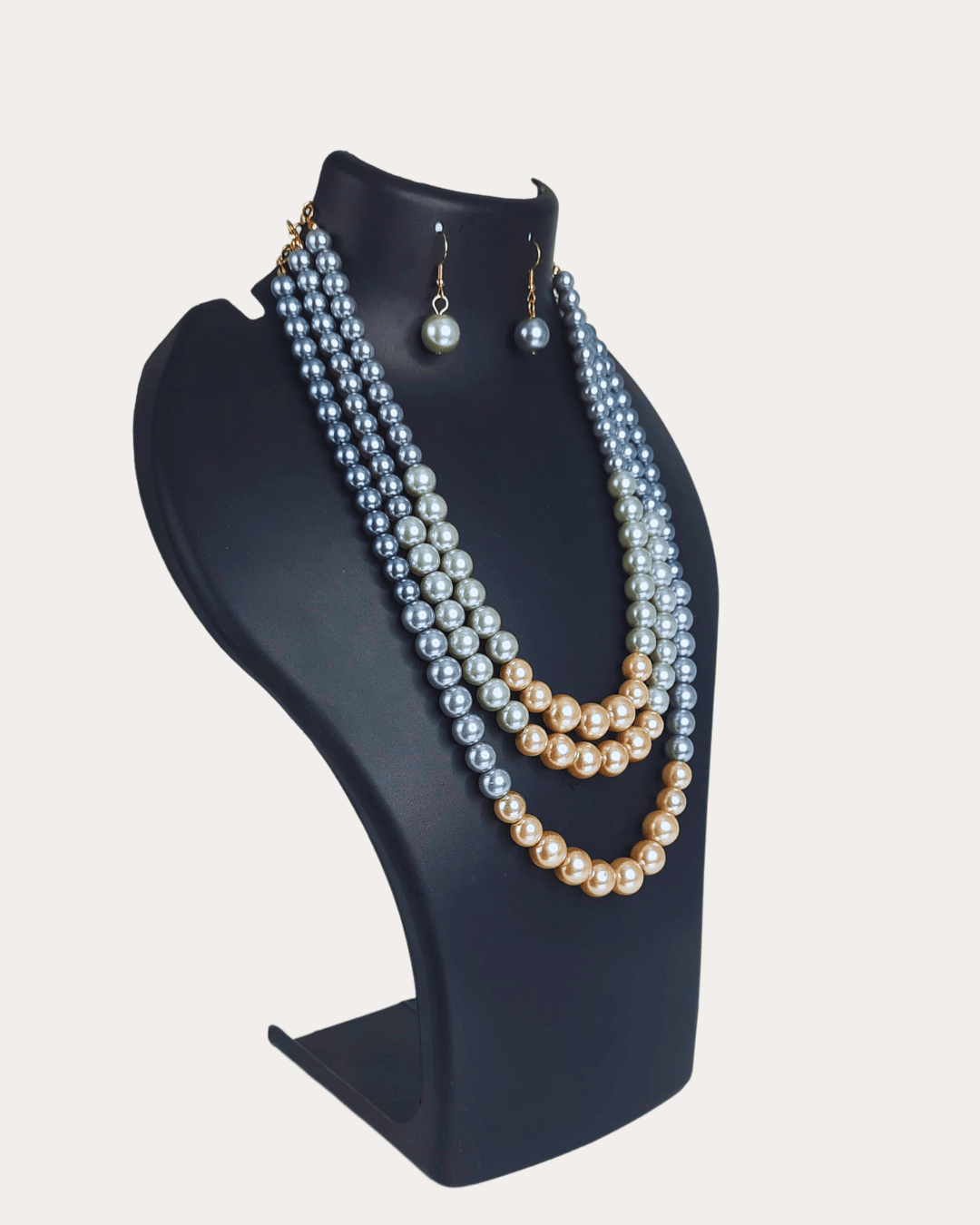 Elegant Pearl Triple Line Multistrand Necklace