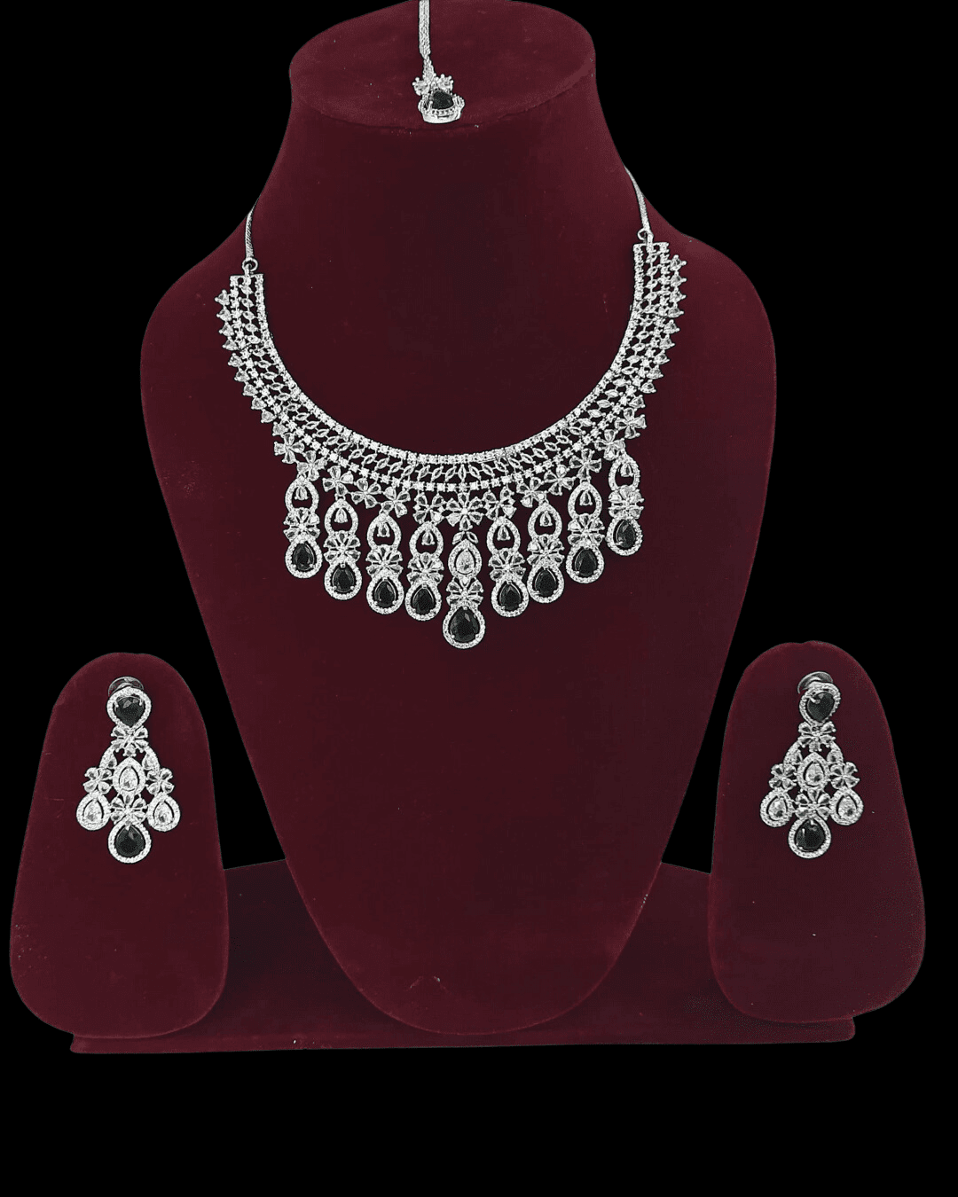 Dazzling Ad Stone Fitted Green Colour Necklace Set With Maang Tikka