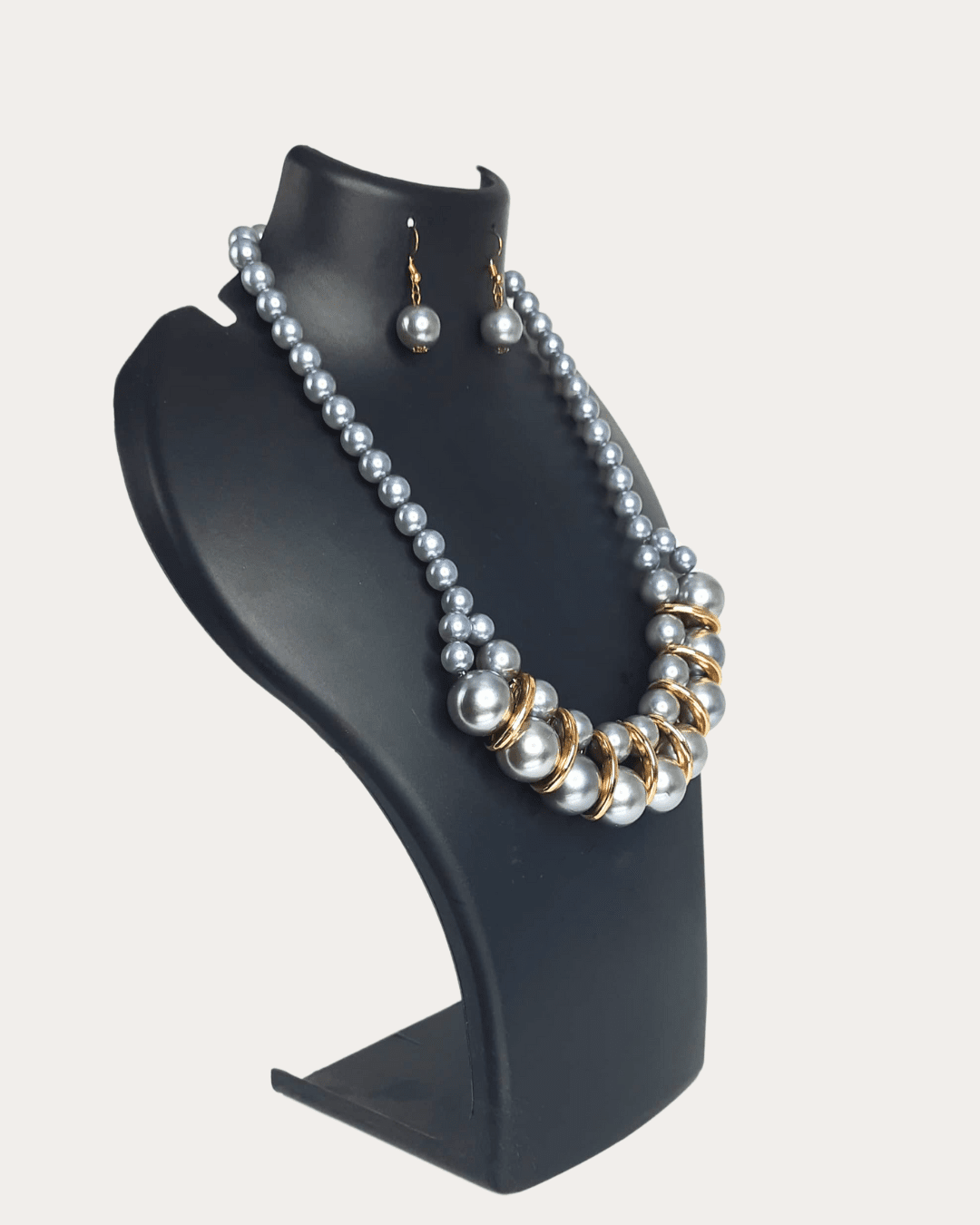 Statement Ash Colour Pearl Necklace and Earrings