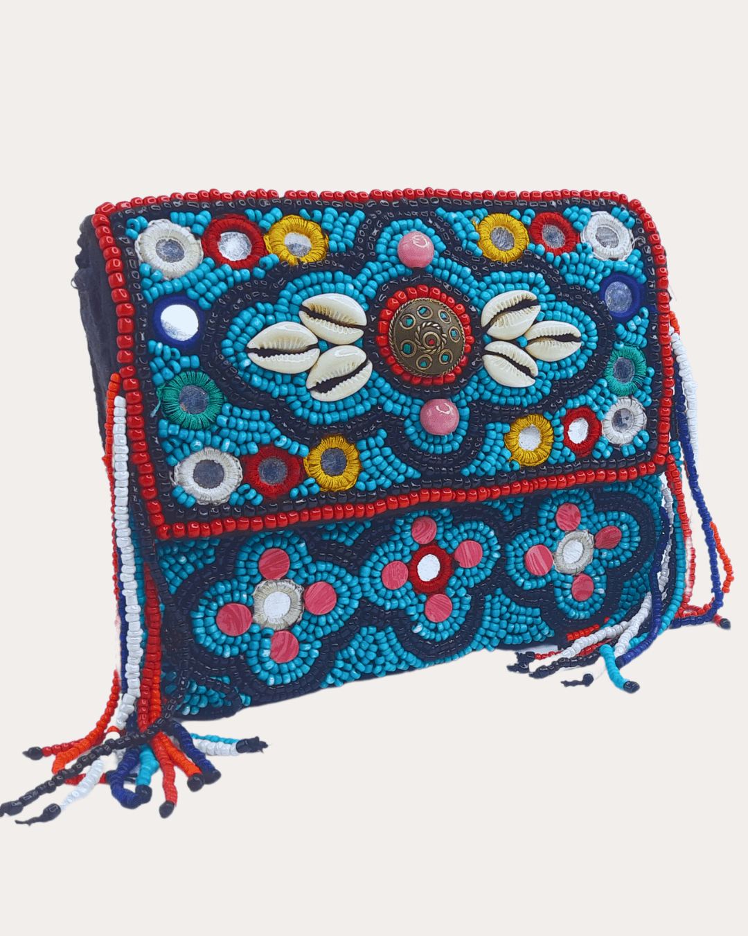 Handcrafted beads tibeti boho sky and mix colour sling bag for women