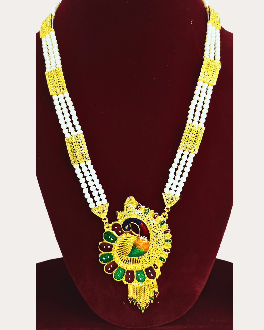 Moti Gold Plated Meenakari Peacock Necklace Set