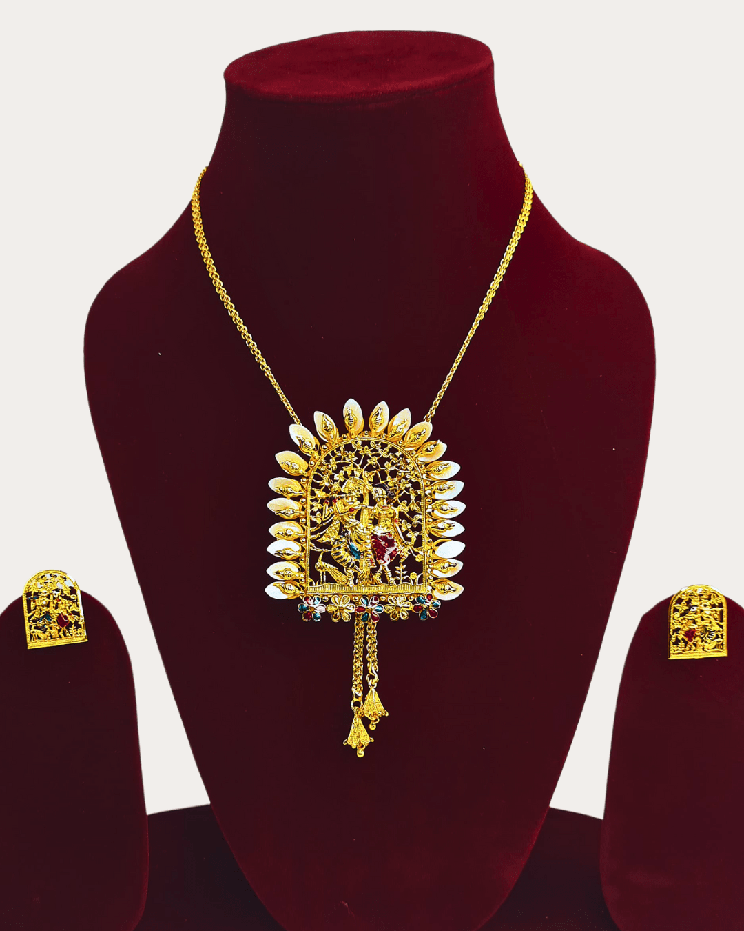 Gold Plated Shell Radha Krishna Tie Chain