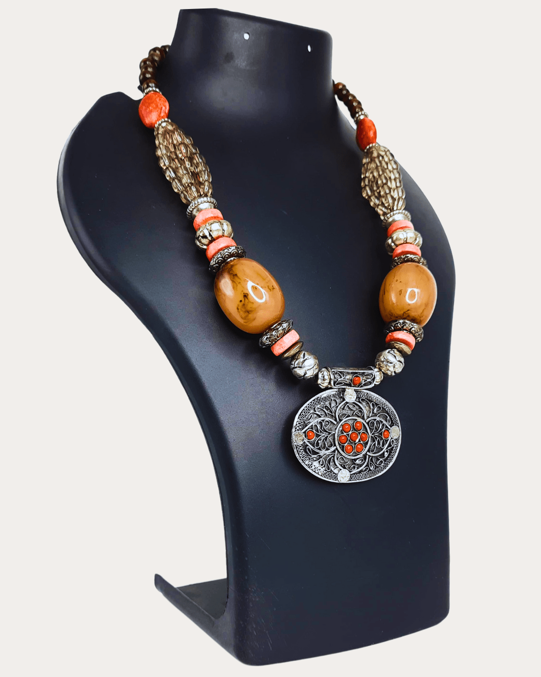 Ethnic Beaded Necklace with Pendant