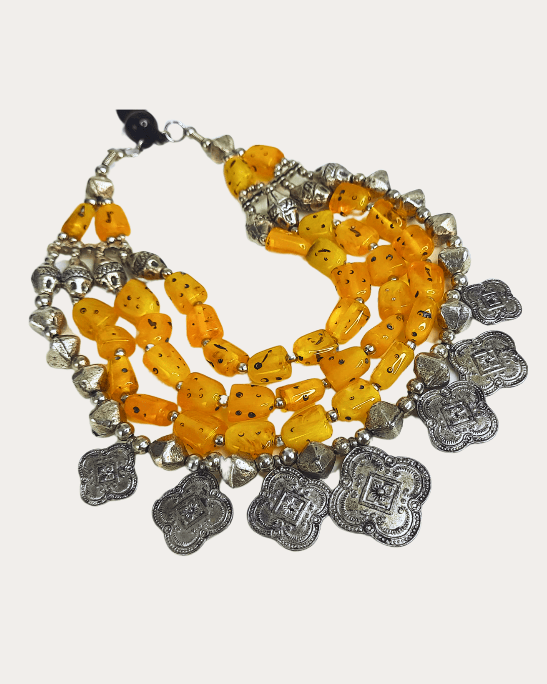 Multi Layered Yellow High Quality Beads Oxidized Necklace