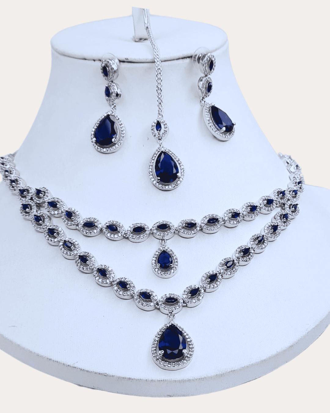 Twinkling Graceful Blue Double Line Women Costume Necklace Set