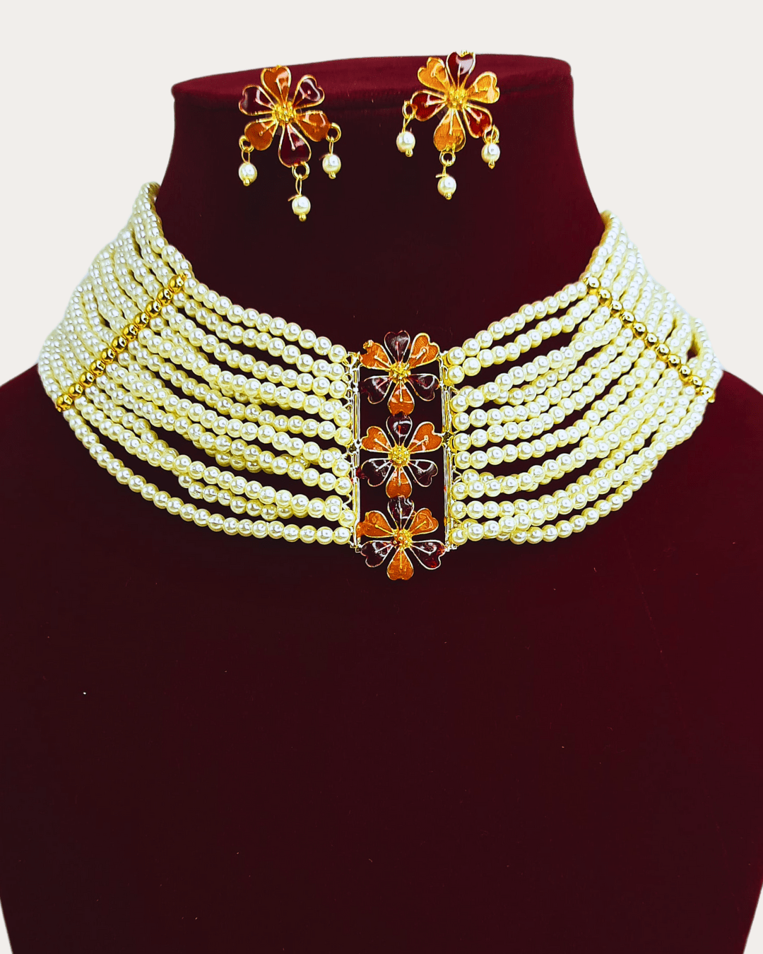 Moti Gold Plated Choker Necklace With Mantasha Bracelet And Adjustable Fingerring