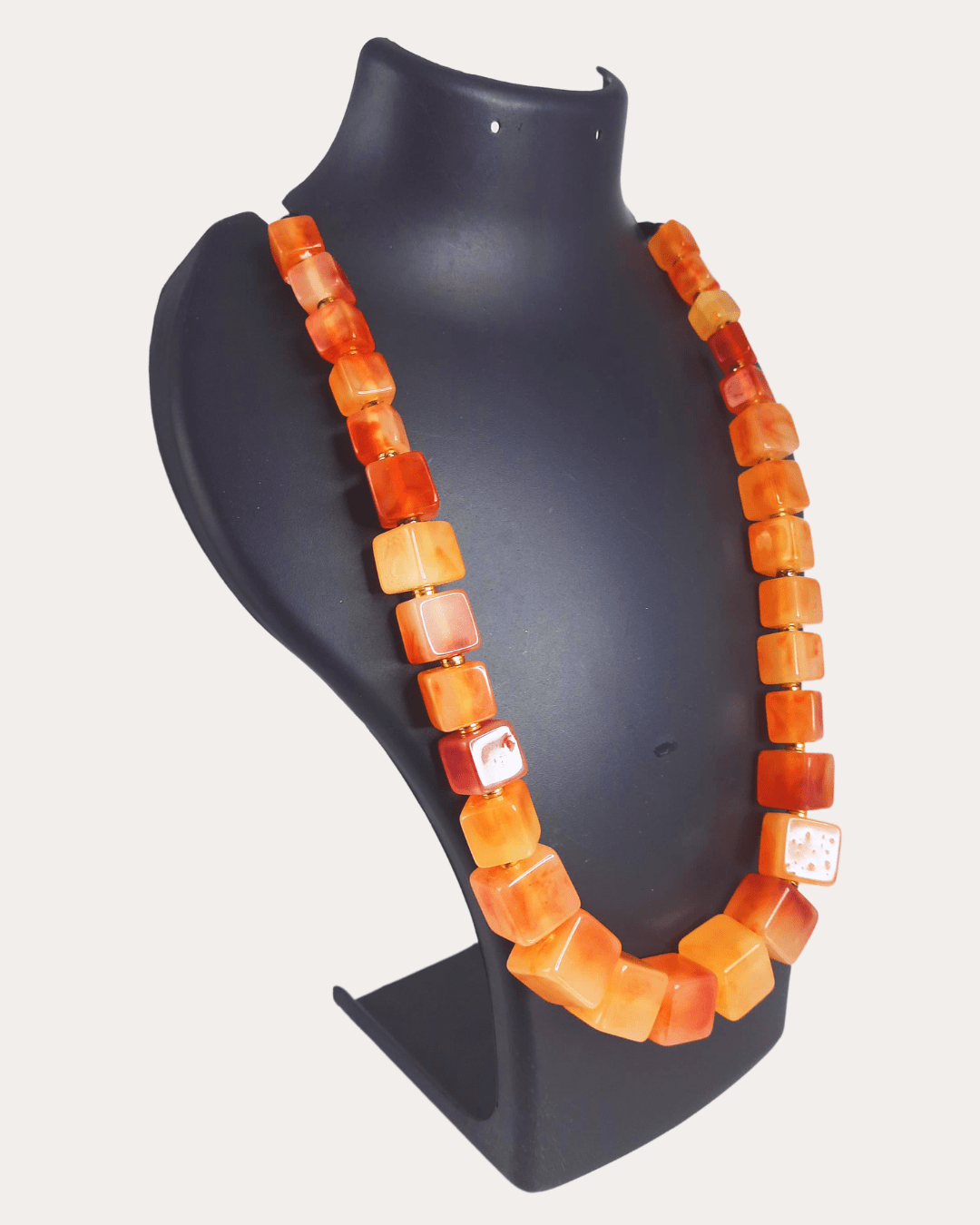 Suger Cube Shaped Orangy Red Beaded Necklace