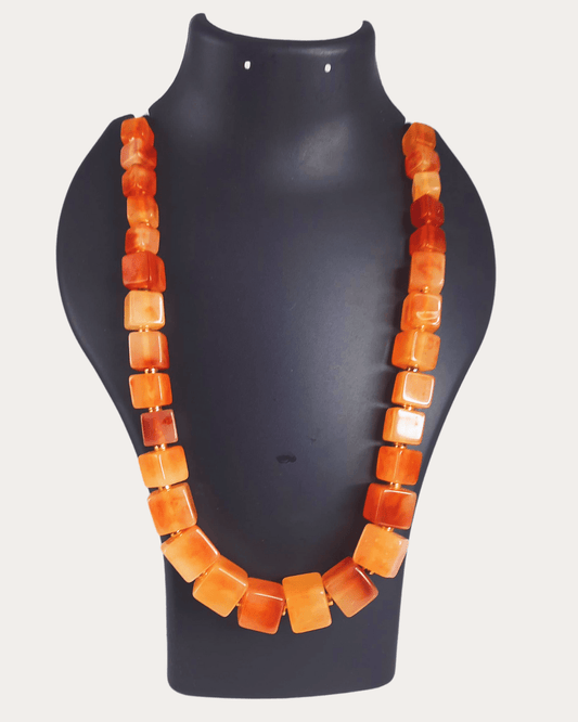 Suger Cube Shaped Orangy Red Beaded Necklace