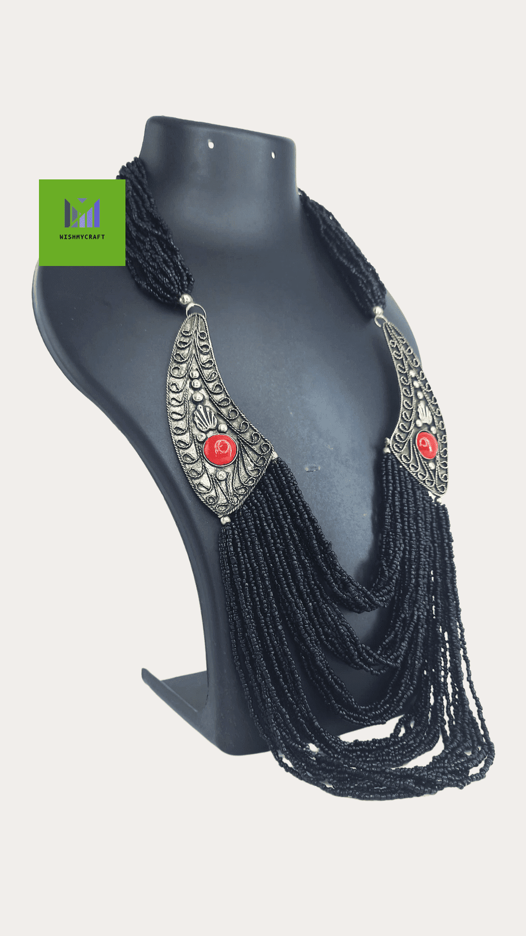 Black Bead Necklace German Silver Extra Fine Black Necklace