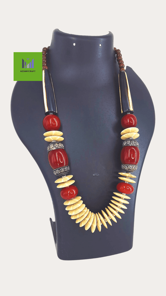 Maroon And Cream Colour Button Beads Necklace