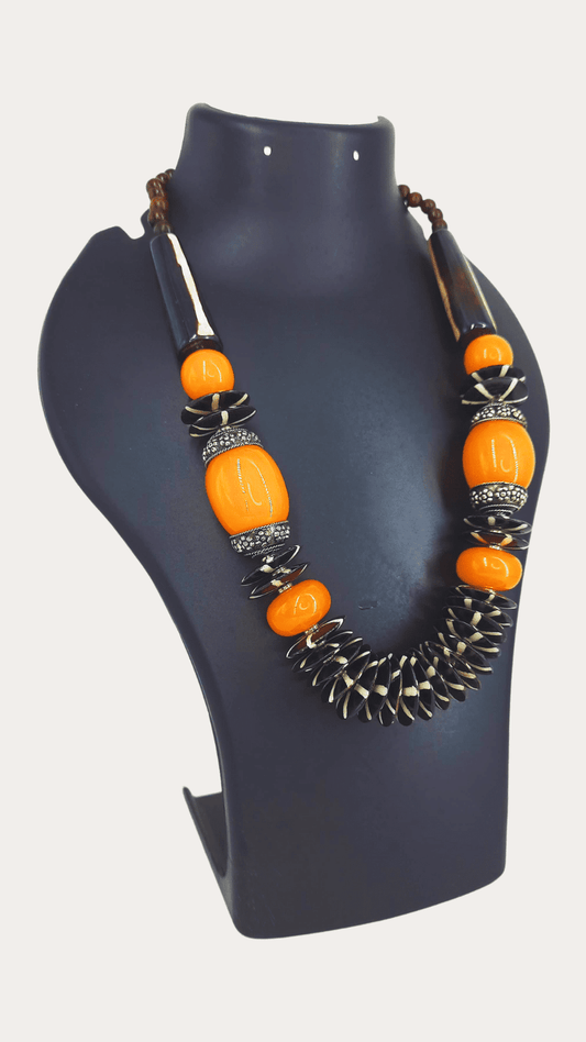 Yellow And Black Colour Button Beads Necklace